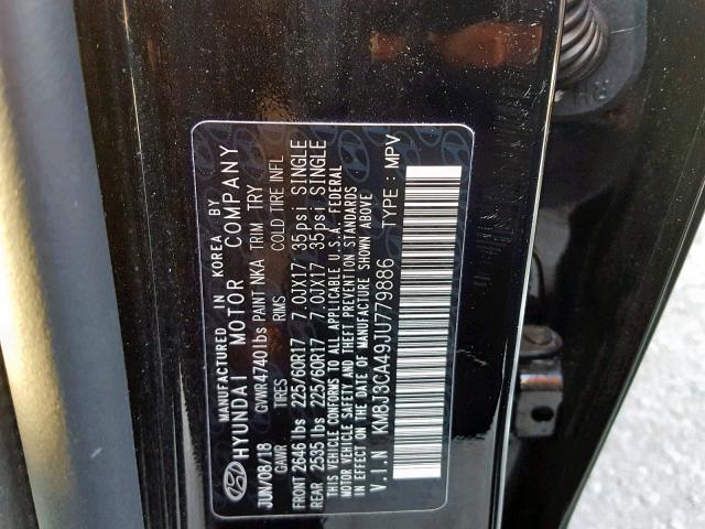 KM8J3CA49JU779886 - 2018 HYUNDAI TUCSON LIM BLACK photo 10