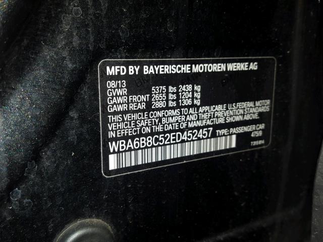 WBA6B8C52ED452457 - 2014 BMW 640 XI BLACK photo 10