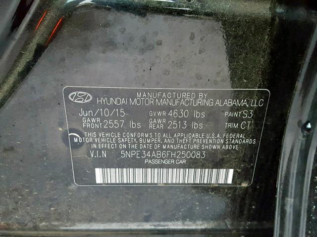 5NPE34AB6FH250083 - 2015 HYUNDAI SONATA SPO BLACK photo 10