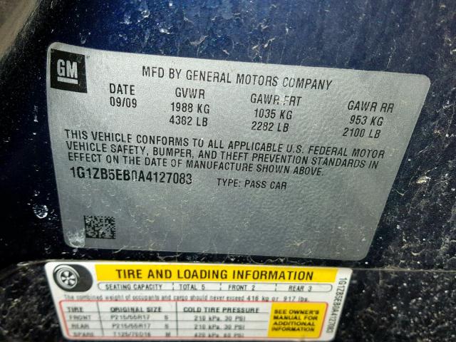 1G1ZB5EB0A4127083 - 2010 CHEVROLET MALIBU LS ლურჯი ფოტო 10