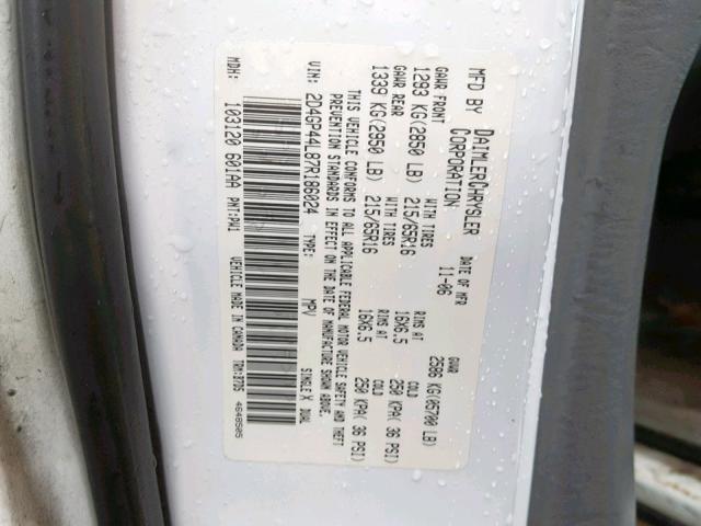 2D4GP44L87R186024 - 2007 DODGE GRAND CARA WHITE photo 10