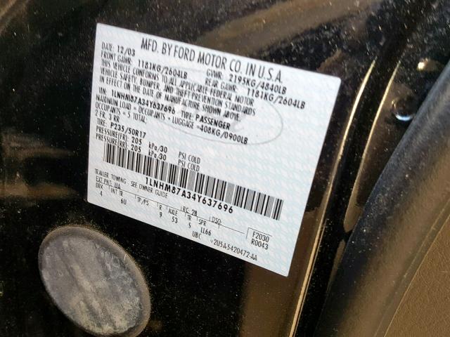 1LNHM87A34Y637696 - 2004 LINCOLN LS أسود صورة 10