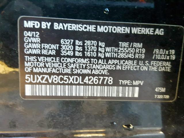 5UXZV8C5XDL426778 - 2013 BMW X5 XDRIVE5 BLACK photo 10