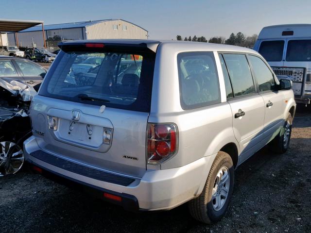 2HKYF18127H536479 - 2007 HONDA PILOT LX SILVER photo 4