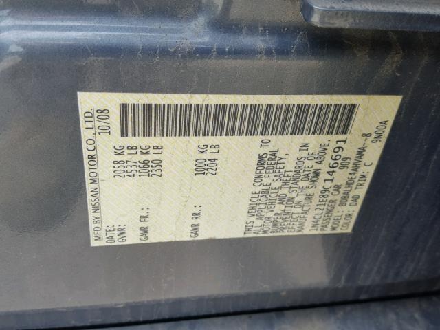 1N4CL21E89C146691 - 2009 NISSAN ALTIMA HYB GRAY photo 10