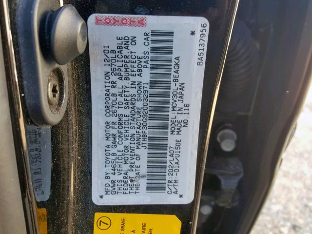 JTHBF30G920032971 - 2002 LEXUS ES 300 BLACK photo 10