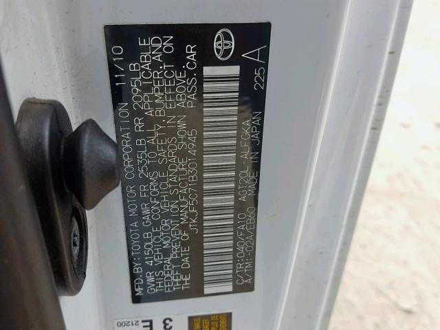 JTKJF5C71B3014945 - 2011 TOYOTA SCION TC თეთრი ფოტო 10