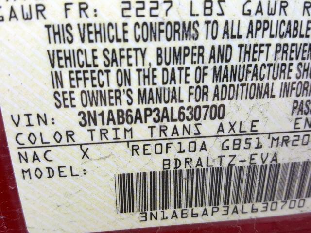 3N1AB6AP3AL630700 - 2010 NISSAN SENTRA 2.0 RED photo 10