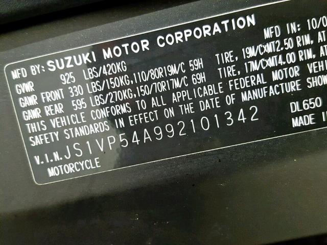 JS1VP54A992101342 - 2009 SUZUKI DL650 GRAY photo 20