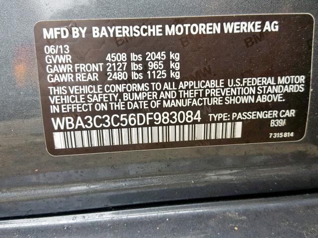 WBA3C3C56DF983084 - 2013 BMW 320 I GRAY photo 10