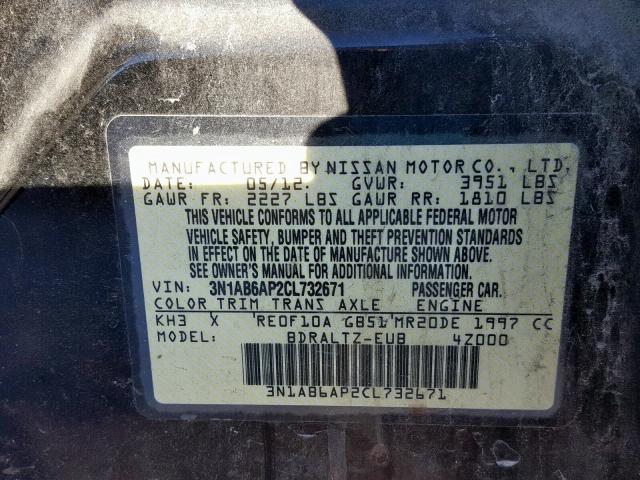 3N1AB6AP2CL732671 - 2012 NISSAN SENTRA 2.0 BLACK photo 10