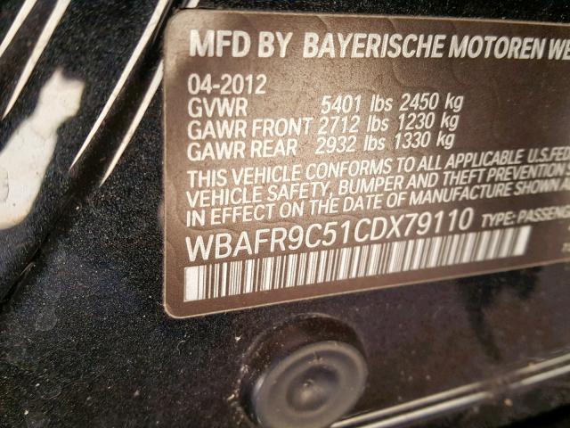 WBAFR9C51CDX79110 - 2012 BMW 550 I BLACK photo 10