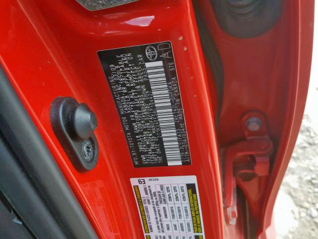 2T1KU4EE5AC194427 - 2010 TOYOTA COROLLA MA RED photo 10