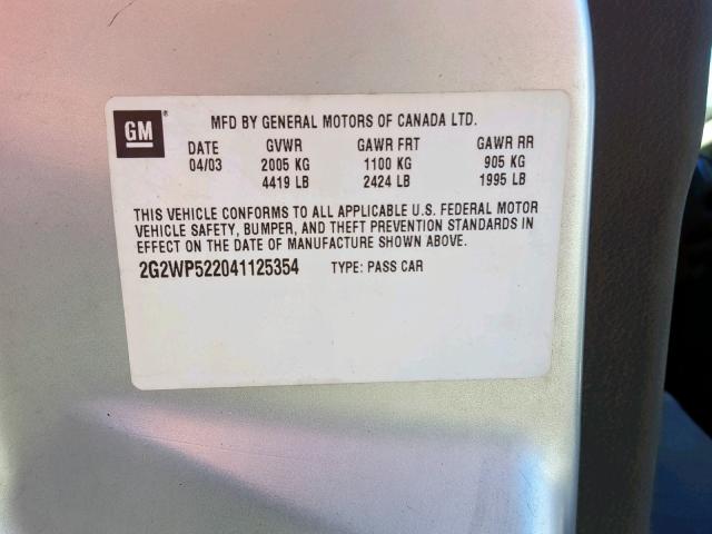 2G2WP522041125354 - 2004 PONTIAC GRAND PRIX ვერცხლისფერი ფოტო 10