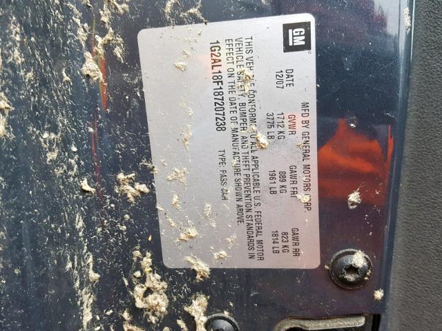 1G2AL18F187207238 - 2008 PONTIAC G5 GRAY photo 10