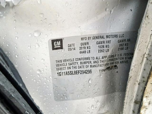 1G11A5SL8EF294296 - 2014 CHEVROLET MALIBU LS SILVER photo 10