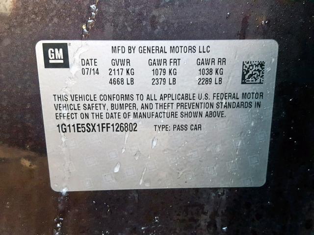 1G11E5SX1FF126802 - 2015 CHEVROLET MALIBU 2LT CHARCOAL photo 10