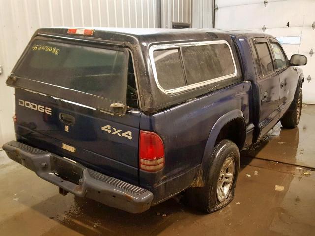 1B7HG2AN81S296394 - 2001 DODGE DAKOTA QUA BLUE photo 4