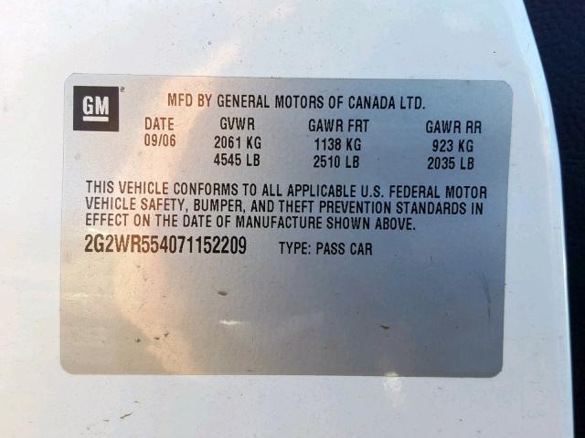 2G2WR554071152209 - 2007 PONTIAC GRAND PRIX WHITE photo 10