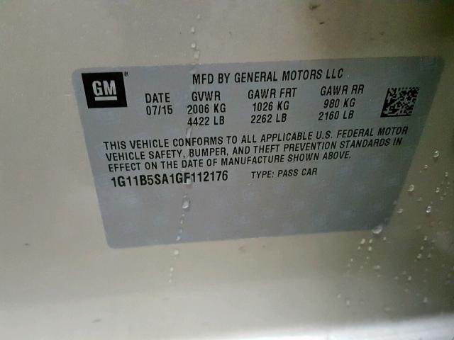 1G11B5SA1GF112176 - 2016 CHEVROLET MALIBU LIM 棕色 照片 10