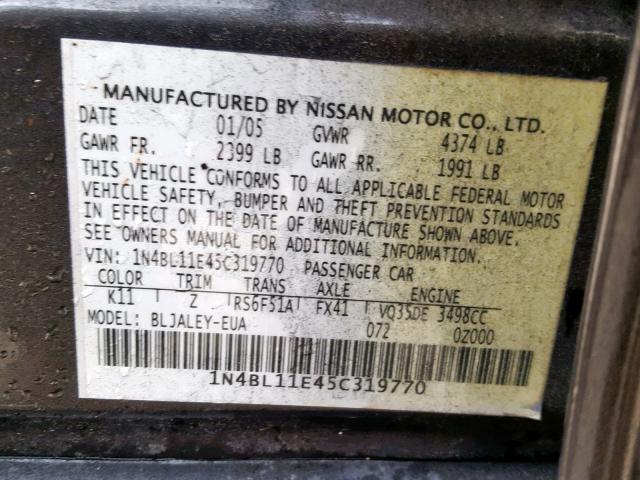 1N4BL11E45C319770 - 2005 NISSAN ALTIMA SE GRAY photo 10