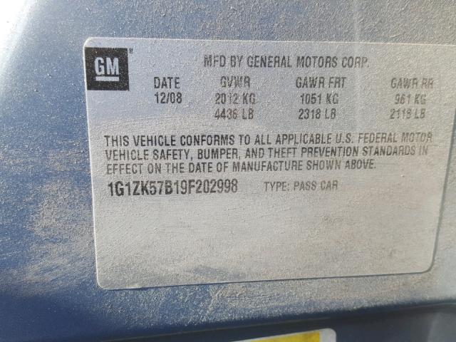 1G1ZK57B19F202998 - 2009 CHEVROLET MALIBU LTZ BLUE photo 10