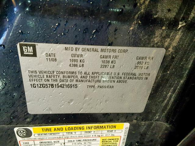 1G1ZG57B194216915 - 2009 CHEVROLET MALIBU LS 蓝色 照片 10