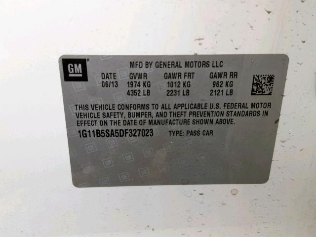 1G11B5SA5DF327023 - 2013 CHEVROLET MALIBU LS WHITE photo 10