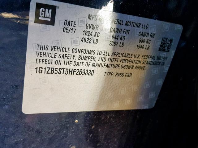 1G1ZB5ST5HF269330 - 2017 CHEVROLET MALIBU LS BLUE photo 10