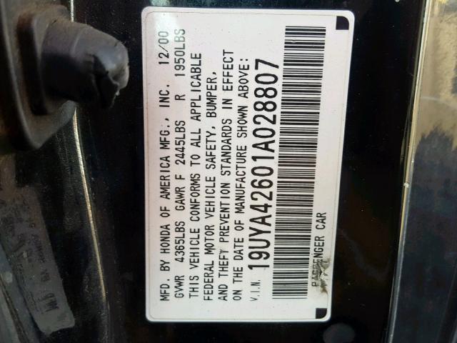 19UYA42601A028807 - 2001 ACURA 3.2CL TYPE BLACK photo 10