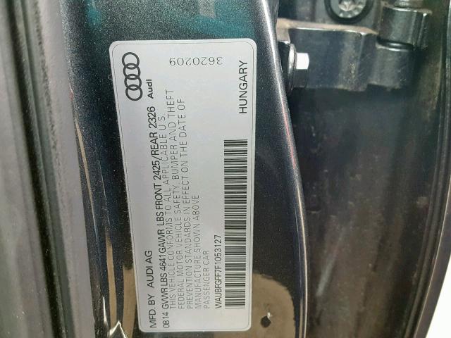 WAUBFGFF7F1053127 - 2015 AUDI S3 GRAY photo 10