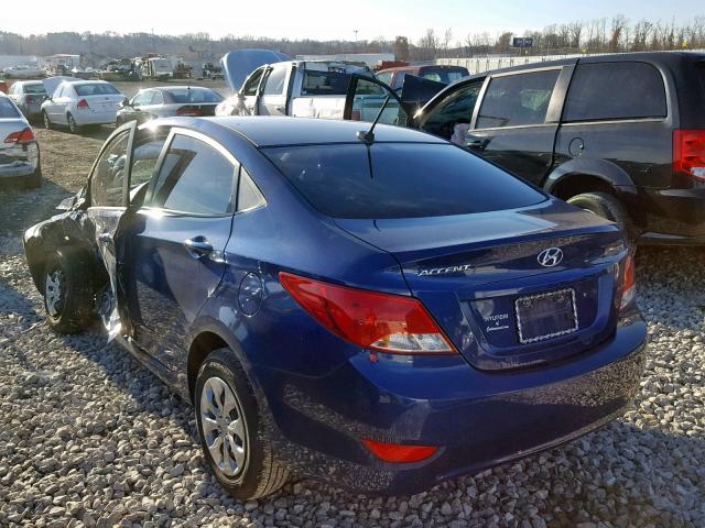 KMHCT4AE7GU052228 - 2016 HYUNDAI ACCENT SE BLUE photo 3