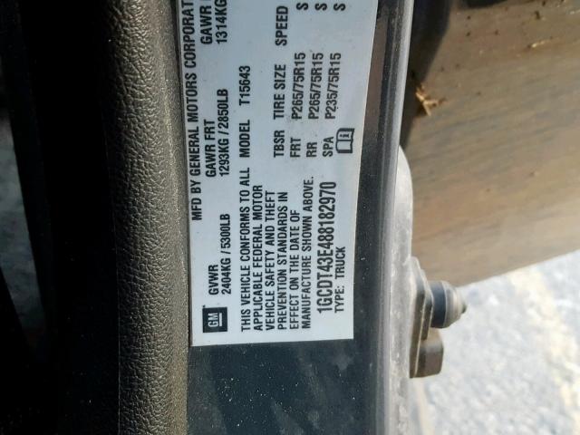 1GCDT43E488182970 - 2008 CHEVROLET COLORADO L CHARCOAL photo 10