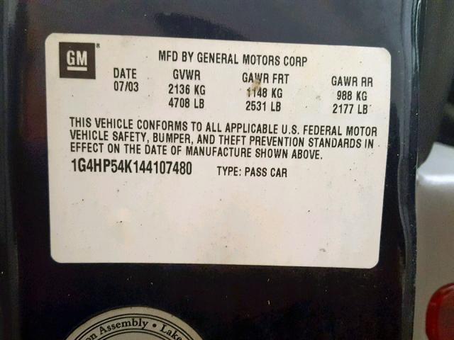 1G4HP54K144107480 - 2004 BUICK LESABRE CU BLUE photo 10