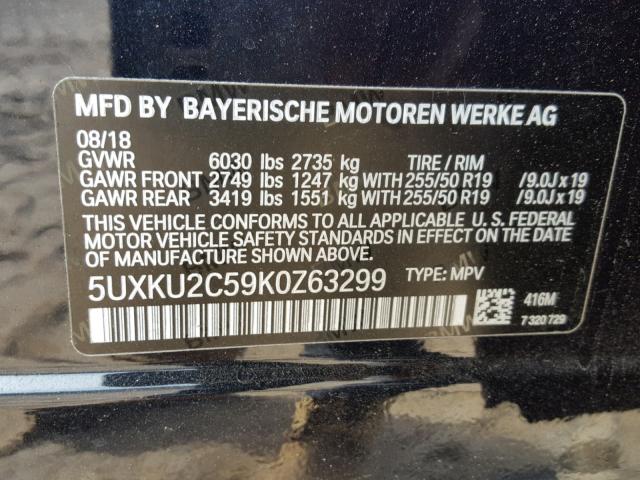 5UXKU2C59K0Z63299 - 2019 BMW X6 XDRIVE3 BLUE photo 10