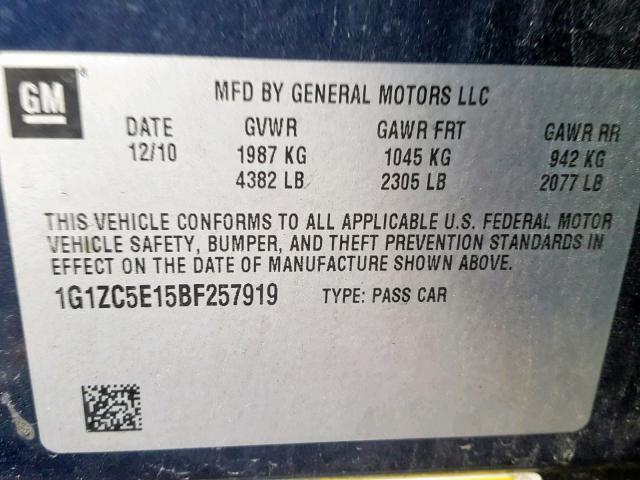 1G1ZC5E15BF257919 - 2011 CHEVROLET MALIBU 1LT 蓝色 照片 10