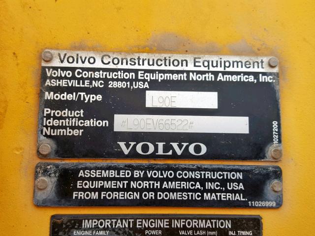 L90EV66522 - 2004 VOLVO L90E Q/C YELLOW photo 10