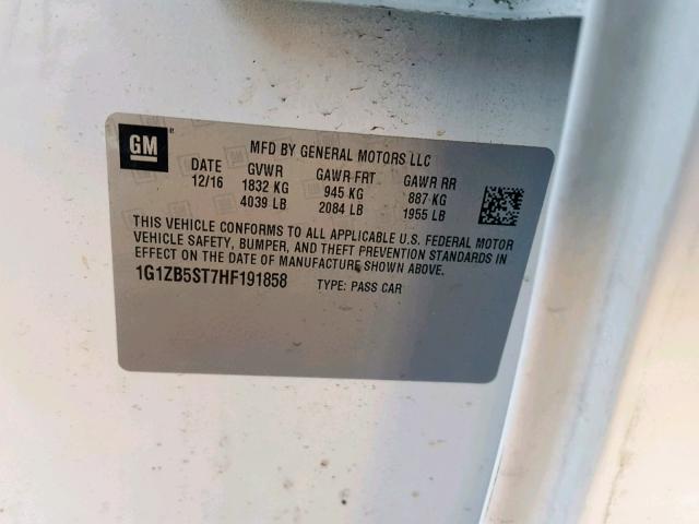 1G1ZB5ST7HF191858 - 2017 CHEVROLET MALIBU LS 白色 照片 10