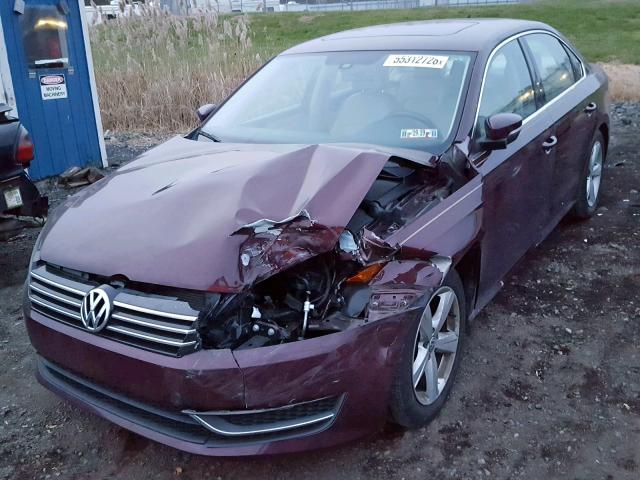 1VWBP7A30DC047570 - 2013 VOLKSWAGEN PASSAT SE MAROON photo 2