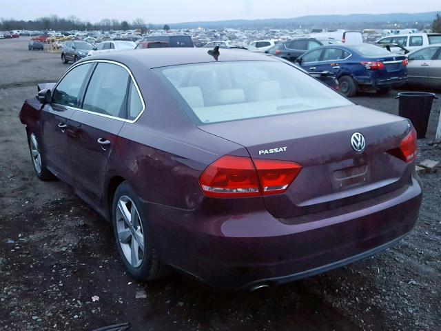 1VWBP7A30DC047570 - 2013 VOLKSWAGEN PASSAT SE MAROON photo 3