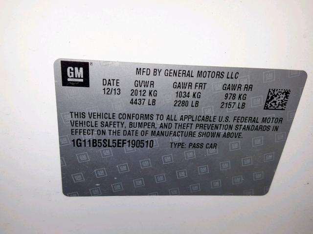 1G11B5SL5EF190510 - 2014 CHEVROLET MALIBU LS Blanco foto 10