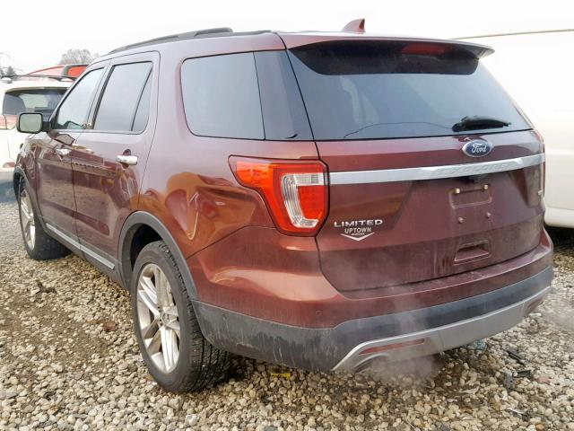 1FM5K8F87GGC83456 - 2016 FORD EXPLORER L MAROON photo 3