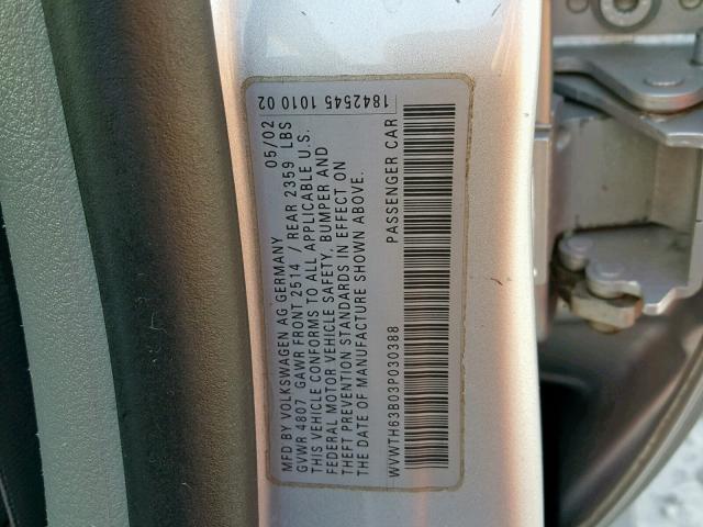 WVWTH63B03P030388 - 2003 VOLKSWAGEN PASSAT GLX 银色 照片 10