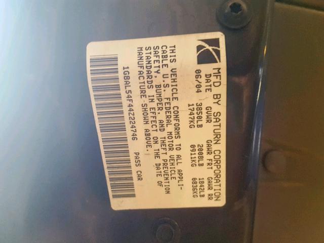 1G8AL54F44Z224746 - 2004 SATURN ION LEVEL BLUE photo 10