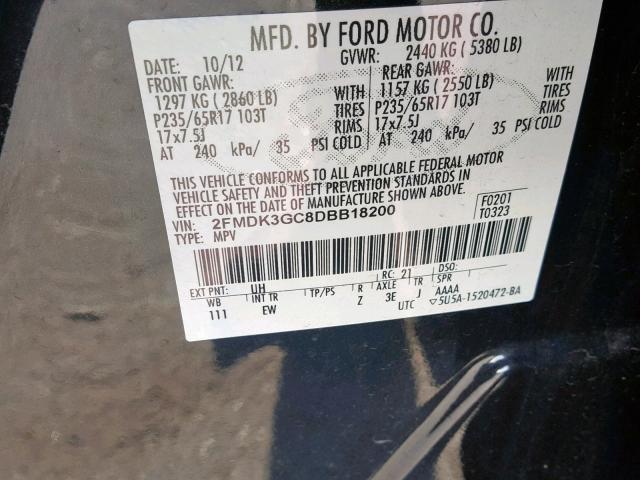 2FMDK3GC8DBB18200 - 2013 FORD EDGE SE BLACK photo 10