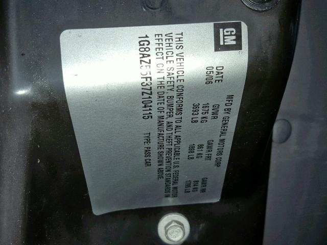 1G8AZ55F37Z104115 - 2007 SATURN ION LEVEL SILVER photo 10