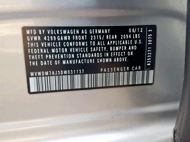 WVWDM7AJ3DW031137 - 2013 VOLKSWAGEN GOLF 银色 照片 10