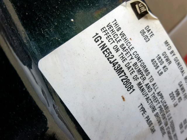 1G1NE52J43M728081 - 2003 CHEVROLET MALIBU LS 绿色 照片 10