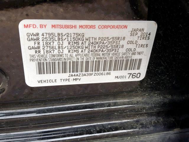 JA4AZ3A39FZ006186 - 2015 MITSUBISHI OUTLANDER BLACK photo 10