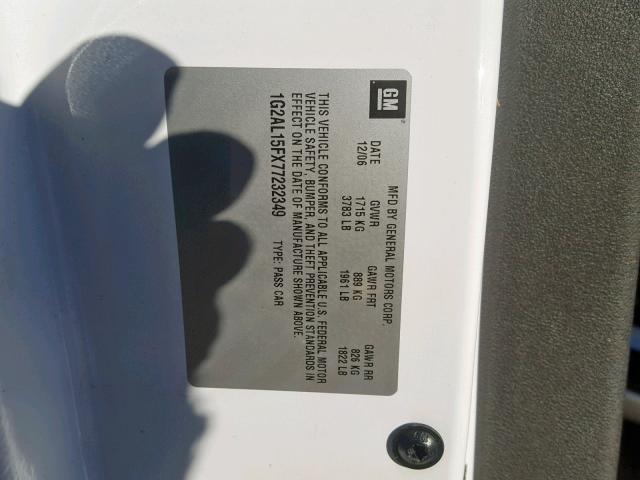 1G2AL15FX77232349 - 2007 PONTIAC G5 WHITE photo 10